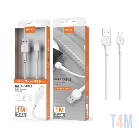 CABLE DE DATOS MTK TB1219 BL PARA MICROUSB 2,4A 1M BRANCO